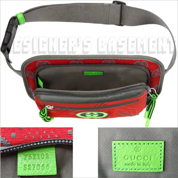 GUCCI gray red green GG nylon/rubber zip Crossbody 100 Waist Fanny belt BUM bag - Picture 7 of 10